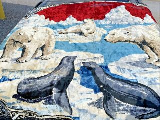 Wall Hanging Tapestry Rug Polar Bear Large Vintage 56 X 45 " Artic Seals Giant