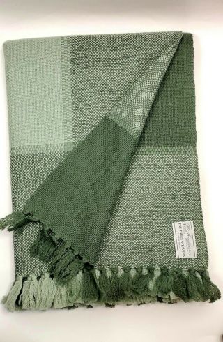 The Three Weavers Houston Handwoven Green Throw Blanket Virgin Wool 52 " X 76 "