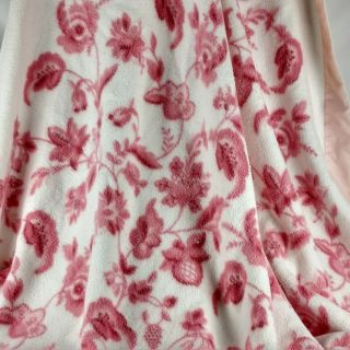 Vintage Acrylic Blanket Satin Nylon Trim Binding Floral White Pink Roses 75 X 86