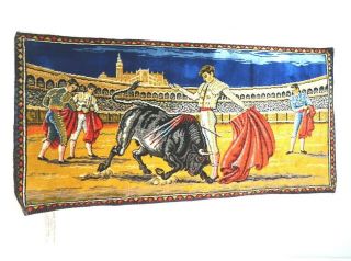 Ole Vintage Spanish Matador Bullfight Tapestry Rug Made In Italy 19.  5 X 38.  5 In