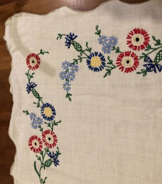 Vintage 9 Pc Iris? Hand Embroidered Linen Tablecloth 63” X 47” Napkin Set