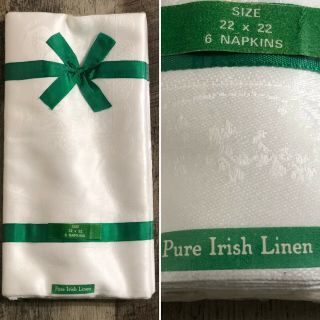 Vintage Pure Irish Linen Damask Napkins Set Of 6 Nos 22 " X22 "