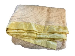 Vintage Acrylic Blanket Sears Waffle Satin Trim Mustard Yellow Size 76”x 88”