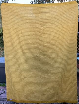 Vintage Acrylic Blanket Sears Waffle Satin Trim Mustard Yellow Size 76”x 88” 2
