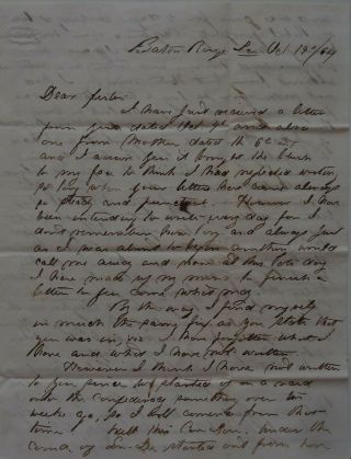 Civil War Letter From Lt.  Jefferson Burgess Baton Rouge Arsenal Oct 19,  1864
