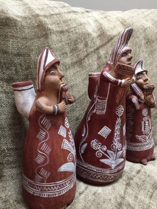 Set Of 3 Hooded Musicians Red Clay Terra Cotta Peru Pottery Folk Art Raquel ' s 2