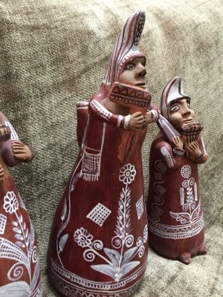 Set Of 3 Hooded Musicians Red Clay Terra Cotta Peru Pottery Folk Art Raquel ' s 3