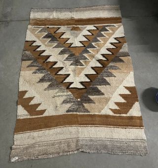 Vintage Aztec Design Hand Woven Wool Blanket Rug 63” X 42”