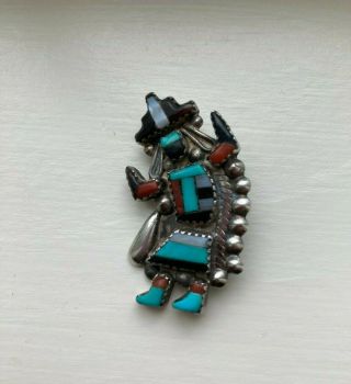 Vintage Zuni - Gary Vacit Sterling Silver Pendant With Turquoise / Stone Inlay