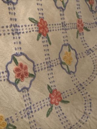 Vintage Chenille Bedspread.  White Yellow Pink,  Green Blue Flower.  Cutter Or Not