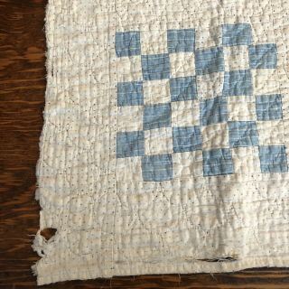 Vintage QUILT Hand Stitched Cotton Postage Stamp 67” x 39” Shabby Chic Table 3