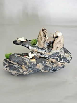 Vtg Chinese Mud Man Sitting on Rock Sculpture Bird 6.  5  L by 5  W by 4  T 3