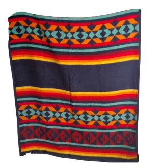 Vintage Vuteks Vukovar Blanket Striped Rainbow Geometric Southwest Throw 60x80 "