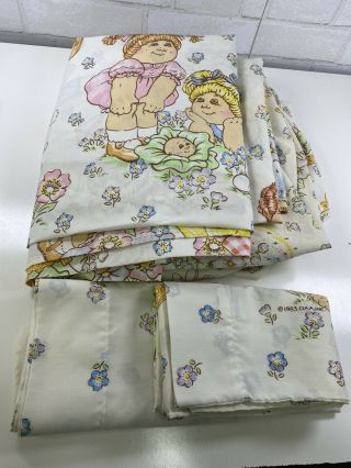1983 Vtg Cabbage Patch Kids Double Full Fitted Flat Sheet Set 2 Pillowcases