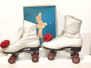Vintage Betty Lytle Hyde Roller Skates Size 9 White Leather Box