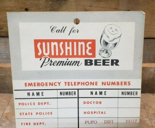 1950s Sunshine Beer Emergency Sign Reading PA Advertising State Police Fire Dept 2