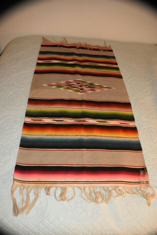 22 " X 54 " Vtg Mexican Serape Saltillo Runner Woven Stripes Southwest Wool