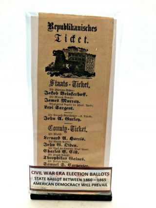 Rare Civil War Era Election Ballot - 1860/1865 - Rare Ballet / Republican
