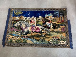 Vintage Tapestry Arabian Nights Horses Rug Wall Hanging Vibrant Colors