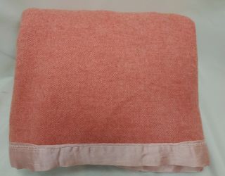 Vintage Pink Wool Twin Size Blanket Satin Trim Lightweight Warm