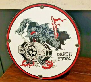Vintage Rat Fink Porcelain Gas Auto Ed Roth Star Wars Darth Vader Service Sign