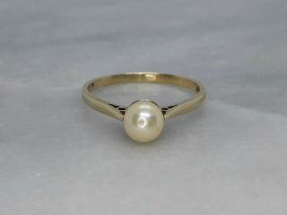 Vintage 1968 Solid 9ct Yellow Gold Solitaire Ring Pearl T 1/2