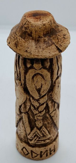 Vintage Hand Carved Ceramic Norse God Odin Totem Viking Rune