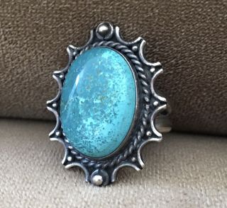 Vtg Old Estate.  925 Sterling Silver Native American Navajo Turquoise Size 8 Ring