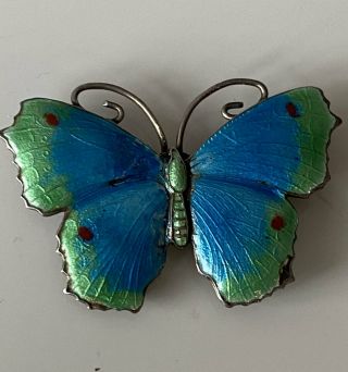 Vintage Art Deco Sterling Silver Enamel Butterfly Brooch Pin