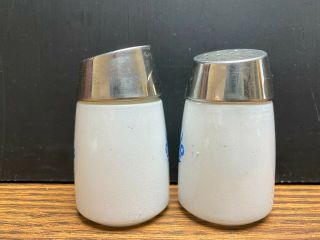 2 pc Vintage Blue Cornflower Salt & Pepper Shakers Dispensers White Over Glass 2