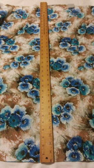 5 Yards Watercolor 1950s Vintage Cotton Seersucker Blue Floral Fabric 2