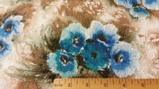 5 Yards Watercolor 1950s Vintage Cotton Seersucker Blue Floral Fabric 3