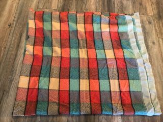 Vintage Chatham Wool? Plaid Blanket Satin Trim 70” X 81 " Multi Colors Camp