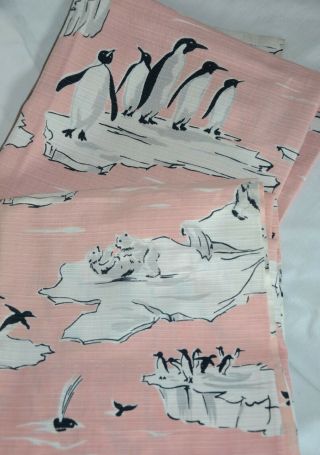 Charming Vintage Barkcloth Fabric Curtains Penguins/polar Bears Not 100 Perfect
