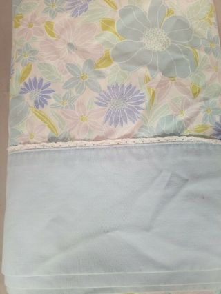 Vtg Wondercale Springmaid King Flat Sheet Mod Floral Pink Blue Flower Power