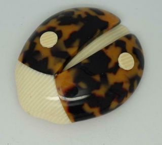 Vintage Lea Stein Paris Faux Tortoiseshell Ladybird Brooch Signed,  6.  5cm X 5.  3cm