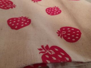43 X 44 " Vintage Flocked Fabric Muslin Large Red Strawberries