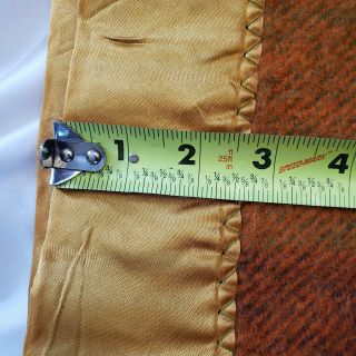Vintage Wool Blend Full Blanket Plaid Orange Green Yellow Satin Trim 64x82 3