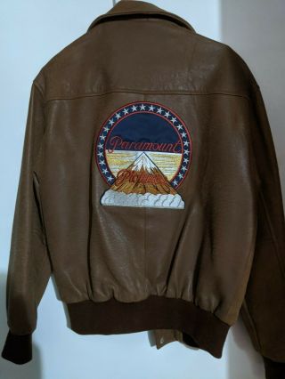 Vtg Paramount Pictures Viacom Leather Brown Movie Bomber Jacket Made Usa S