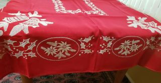 Vintage Majestic Embossed Holly & Poinsettia Christmas Table Cloth 52×70