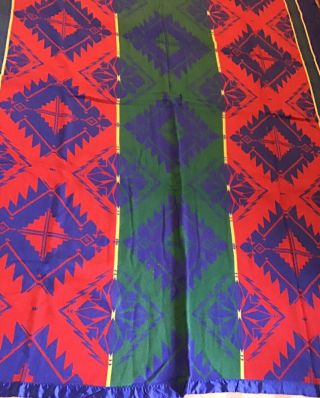 Vintage Beacon Indian Geometric Design Wool/cotton Blanket Approx.  108”x 86”