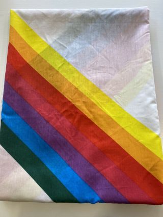 Retro Vintage Rainbow Striped Twin Flat Bed Sheet Thomaston No Iron