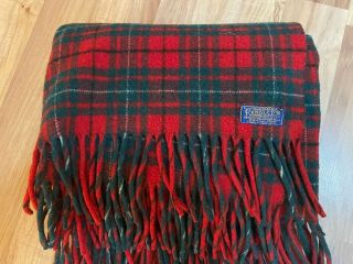 Vintage Pendleton Wool Blanket Throw Red Tartan Plaid Made In Usa 48 " X57 " Fringe