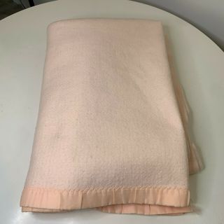 Vintage Acrylic Satin Trim Blanket Color Pink 62” X 88” Thermal Bedding