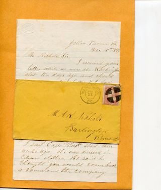1864 Soldiers Letter J M Williams To A K Nichols Burlington Vt Yellow Tavern Va