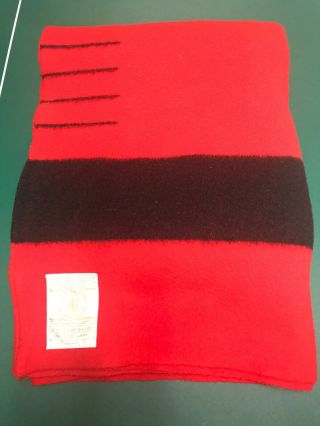 Hudson Bay Wool Blanket 4 Point Scarlet Red W/ Black Stripe Blanket 71 X 88