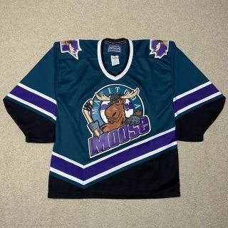 Youth Vintage Signed Manitoba Moose Bauer Hockey Jersey Ihl 96 - 01 L/xl Green