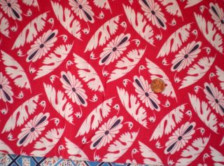 Floral On Red Full Vtg Feedsack Quilt Sewing Dol Lclothes Craft Fabric