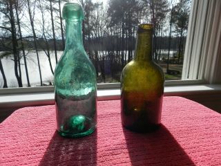 Two Civil War Period Porter Or Whiskey Bottles,  No Markings,  Iron Pontil