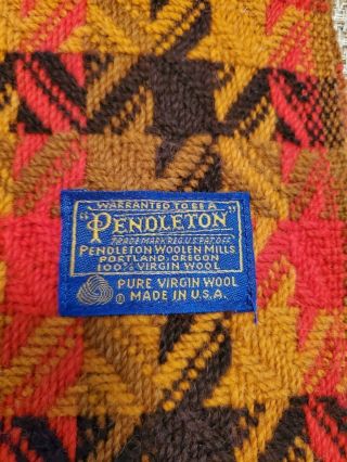 Vintage Pendleton Wool Woven Knit Stadium Throw Blanket Orange Brown Gold